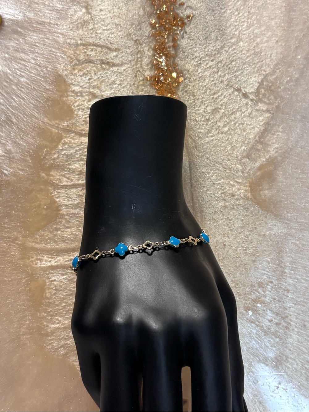 14k Gold Plated Bracelet with Turquoise Blue Clover Accents